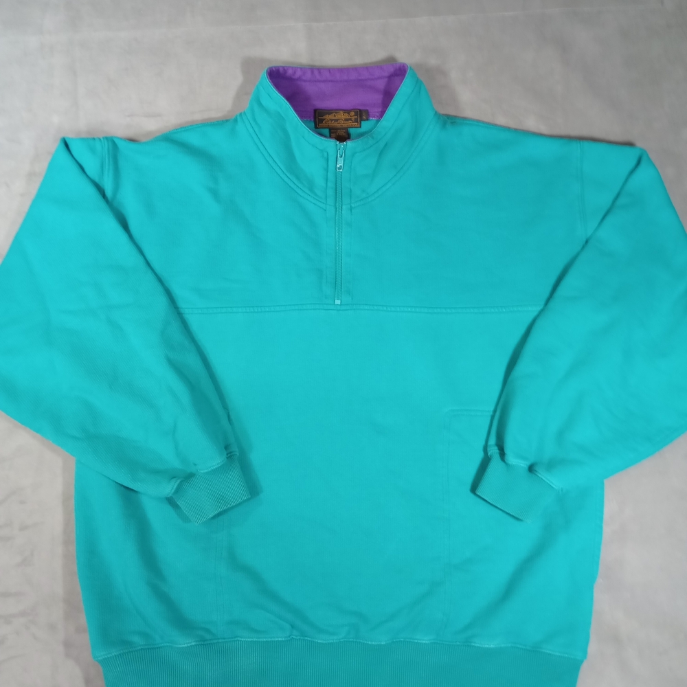 Vintage 90's Eddie Bauer Men’s M - Quarter zip Fleece Pullover Teal Color